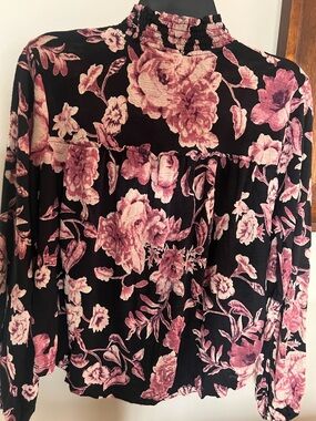 Lucky Brand Black Top with Pink Floral Print